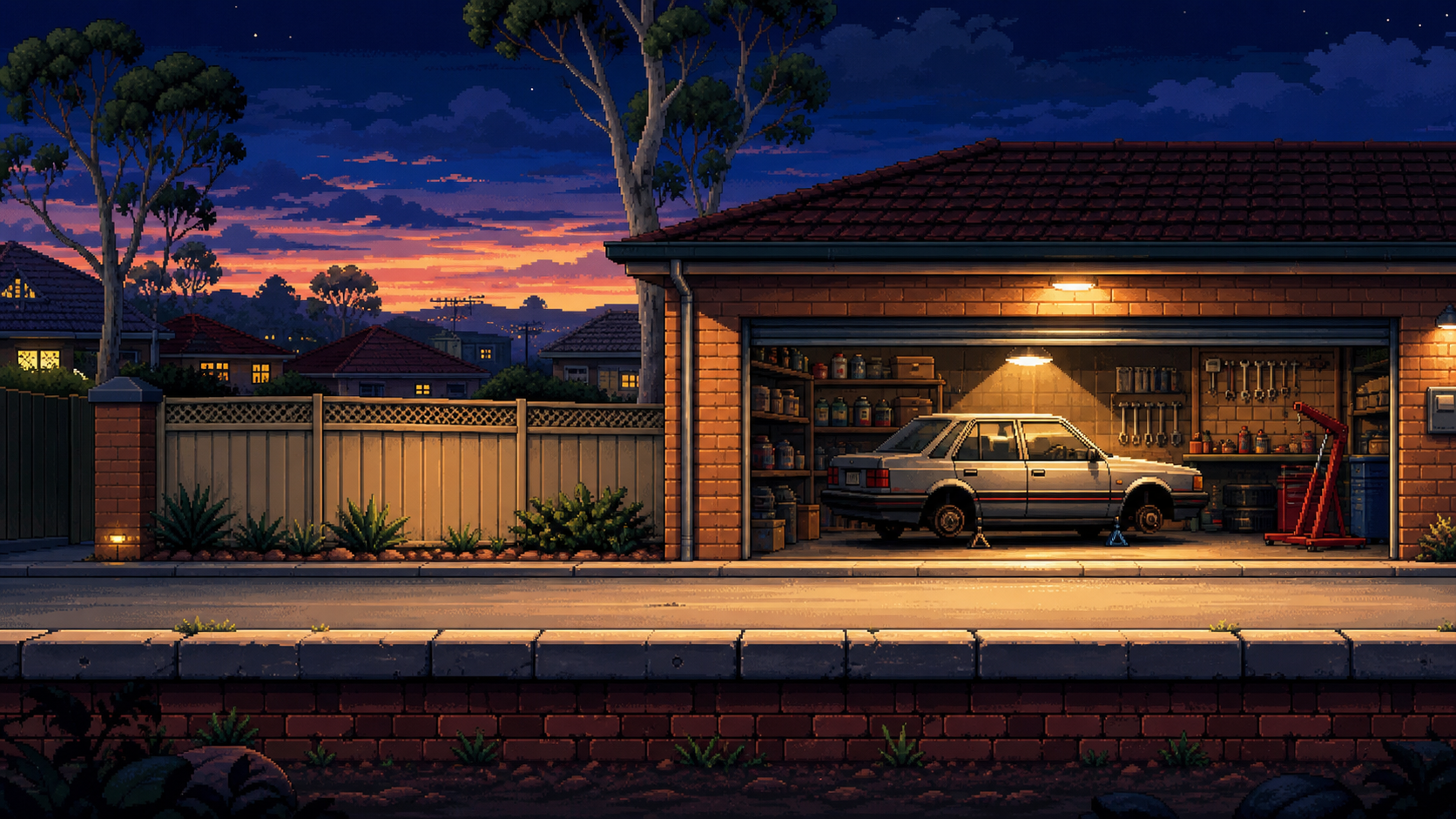 A Logan garage at dusk